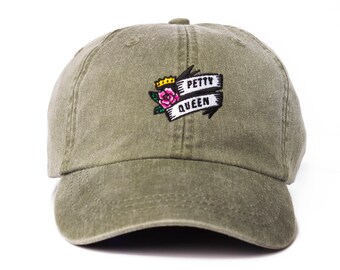 Petty Queen Embroidered Dad Cap, Washed Cotton Twill