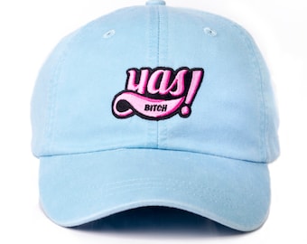 Yas Bitch Embroidered Dad Cap, Sky Blue Washed Cotton Twill