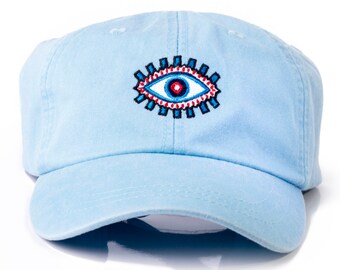 Evil Eye Dad Cap, Embroidered Cotton Twill, Adjustable