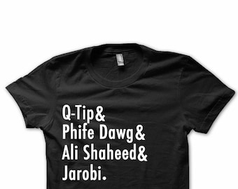 Música - Tribo chamada Quest, Q-Tip, Phife Dawg, Ali Shaheed, Jarobi, Camiseta clássica de hip hop, Camiseta musical, Camisetas musicais, Música hip hop