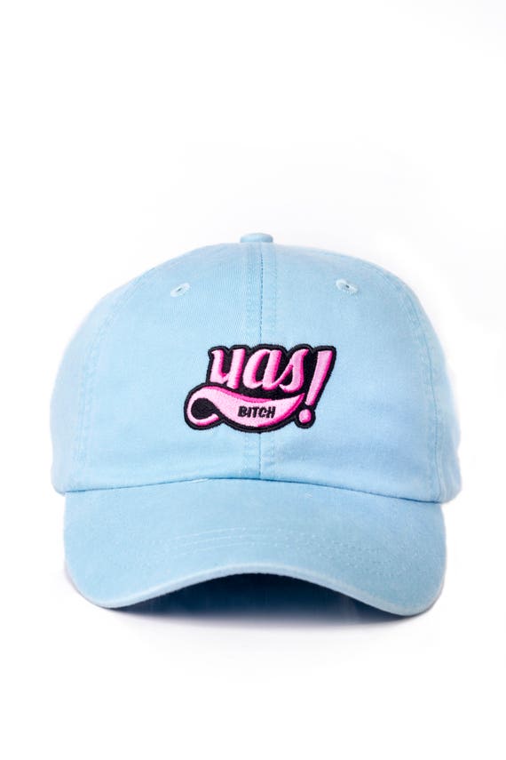 Yas Bitch Embroidered Dad Cap, Sky Blue Washed Cotton Twill