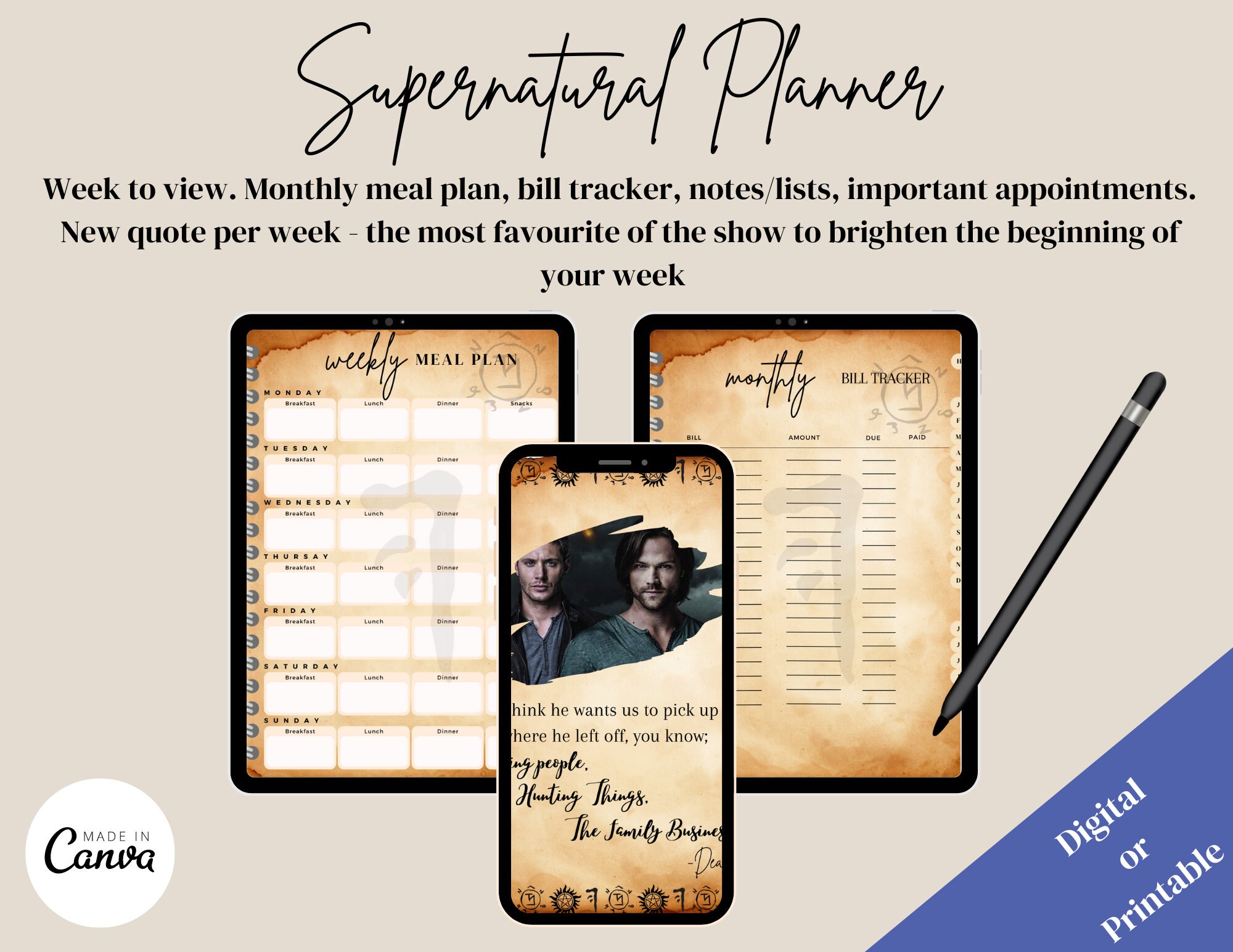 SUPERNATURAL 2024 Planner. Quotes. Digital Planner. Digital Journal PDF ...