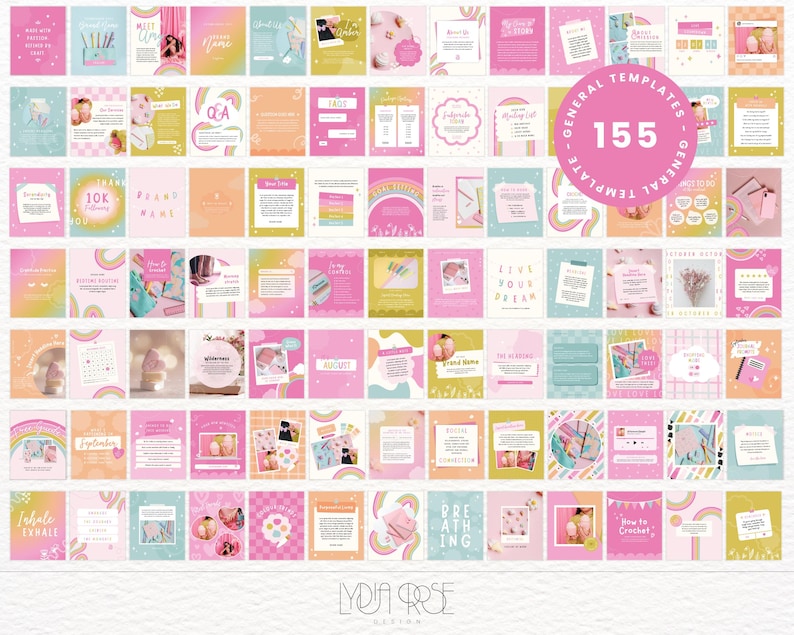 Rainbow Instagram Canva Templates: Social Media Branding Kit (590 ...