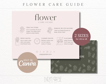 Editable Flowers Care Card Template | Flower Care | Fresh Flowers Guide | Printable Florist Care Cards | Editable Instructions For Florists
