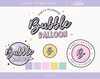 Party Planner Logo | Fun Editable Balloon Design | Custom Event Branding Template | Unique Party Decor Logo | Editable Canva Logo
