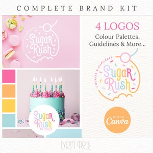 Kit de marca de padaria Rainbow - Logotipo de bolo de biscoito - Design de logotipo - Kit de marca de negócios de bolo - Modelos de marca de negócios de padaria - Logotipo Rainbow
