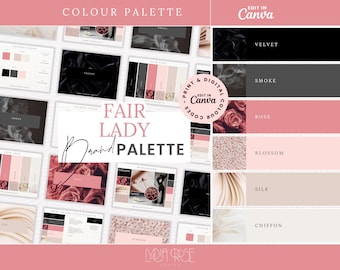 Wedding Premium Colour Palette | Colour Palette with CMYK, RGB & Hex Codes | Designer Branding for Small Businesses | Black and Pink Palette