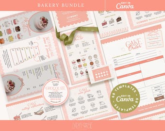 Kit de marca para panadería Pink Coquette: 68 plantillas de Canva (descarga digital)