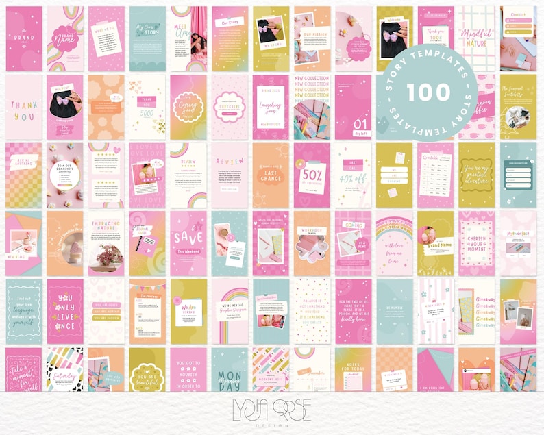 Rainbow Instagram Canva Templates: Social Media Branding Kit (590 ...