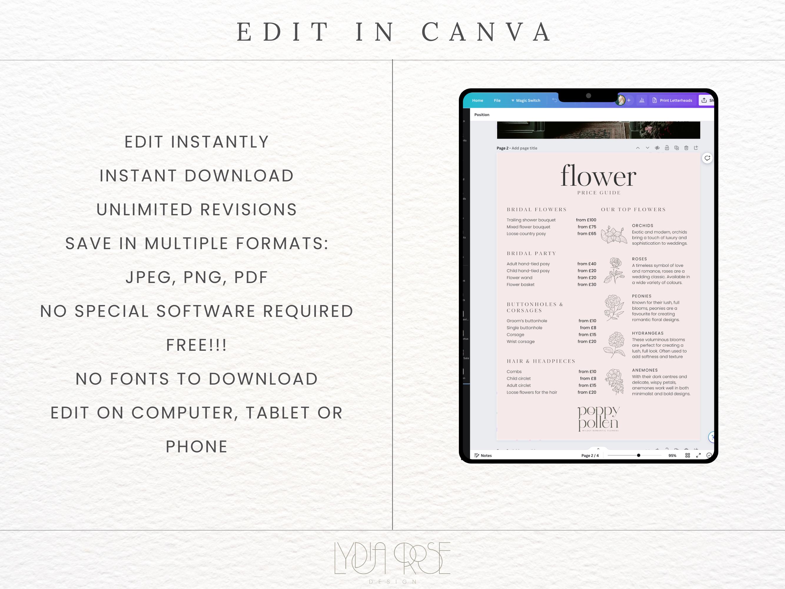 Florist Business | Editable Invoice | Receipt Template | Order Form ...