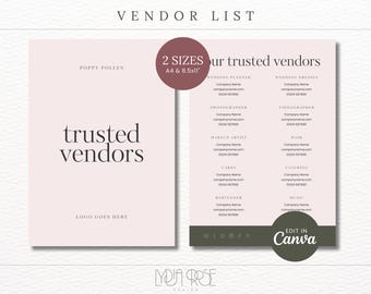 Lista de proveedores para bodas / Plantilla editable de Canva / Lista de proveedores de boutiques / Descarga digital / Lista de proveedores de confianza para bodas / Floristería