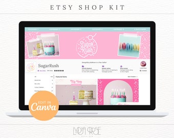 Bakery Etsy Shop Templates: Rainbow Theme Canva Mockups (Digital Product)