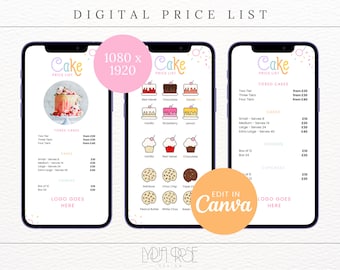 Rainbow Cake Price List - Price List for Bakery - Editable in Canva Bakery Brand - Cake Stationery - Digital 1080 x 1920 - Instagram Canva