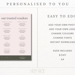 Wedding Vendor List | Editable Canva Template | Boutique Vendor List | Digital Download | Trusted Supplier Wedding List | Florist Business image 3