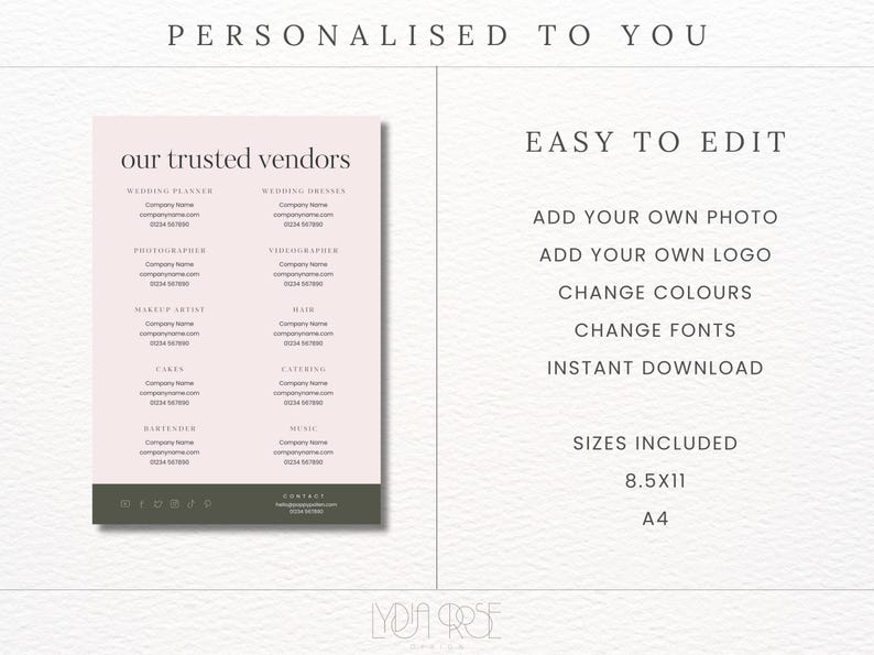 Wedding Vendor List | Editable Canva Template | Boutique Vendor List | Digital Download | Trusted Supplier Wedding List | Florist Business image 3