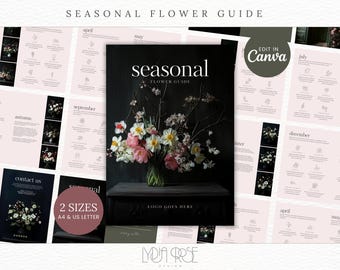 Plantillas de floristería / Guía de flores de temporada para bodas / Ramos de novia / Floristería / Guía de flores de temporada / Descarga instantánea