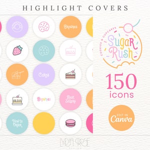 150 couvertures de produits phares de la boulangerie Instagram - icônes de gâteau - couvertures de produits phares de la boulangerie - icônes Instagram - icônes de biscuits - graphiques Canva boulangerie