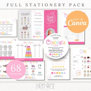 Bakkerij Business Bundle, Bewerkbare Bakkerij Template Kit, Cake Care Guide Canva, Cake Bestelformulieren, Cake Business Set, Afdrukbare bedankkaarten