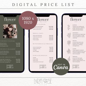 Dark Luxury Price List - Price List for Florist - Editable in Canva Wedding Brand - Wedding Florist Price List - Digital 1080 x 1920 - Canva