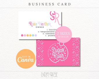 Rainbow Business Card - US & UK Sizing for Bakery - Editable in Canva Bakery Brand - Bakery Stationery - Bakery Name Card - Canva Template