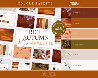 Premium herfstkleurenpalet | Kleurenpalet met CMYK-, RGB- en hexadecimale codes | Designerbranding voor kleine bedrijven | Herfstrood, oranje, bruin