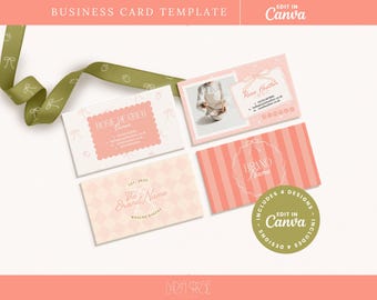 Plantilla de tarjeta de presentación Coquette: Diseño de lazo rosa, editable en Canva (descarga digital)