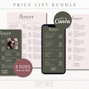 Florist Price List - Price List for Flowers - Editable in Canva Wedding Brand - Wedding Florist Stationery -Instagram - Digital Price List