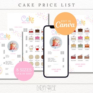 Regenbogen Kuchen Preisliste - Preisliste für Bäckerei - Bearbeitbar in Canva Bakery Brand - Kuchen-Briefpapier - Instagram - US-Papierformat, UK-Papierformat