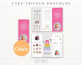 Rainbow Cake Trifold Brochure - Price List for Bakery - Editable in Canva Bakery Brand - Bakery Stationery - Trifold Flyer - Canva Templates