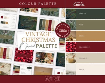 Paleta de colores premium / Paleta de colores con códigos CMYK, RGB y hexadecimales / Marca de diseñador para pequeñas empresas / Paleta de colores navideña vintage