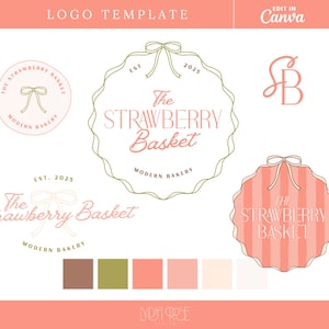 Coquette Logo Design | Editable Canva Template for Feminine Branding | Cute Small Business Logo | DIY Kit |Trendy Canva Branding Kit