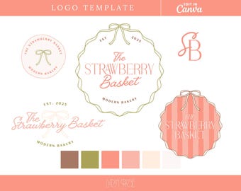 Diseño de logotipo coqueto / Plantilla editable de Canva para marca femenina / Logotipo atractivo para pequeñas empresas / Kit de bricolaje / Kit de marca de Canva moderno