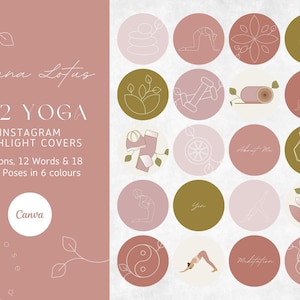 252 Yoga Instagram Highlight Covers - Yoga Pose Icons - Wellness Highlight Covers - Instagram Icons - Meditation Icons - Yoga Canva Graphics