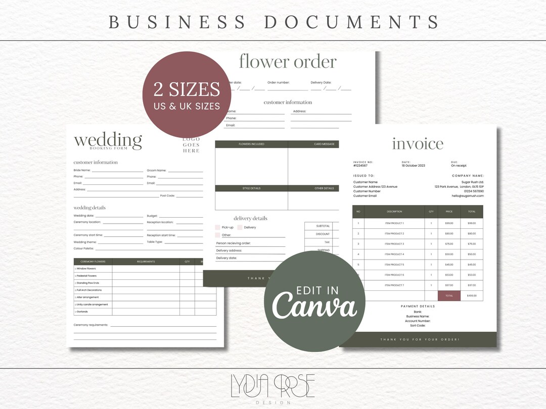 Florist Business | Editable Invoice | Receipt Template | Order Form ...