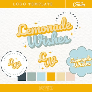 Editable Logo in Canva - Yellow Sparkle Retro Logo Design - Feminine Branding - Logo Design for Small Business - Logo Template for Canva