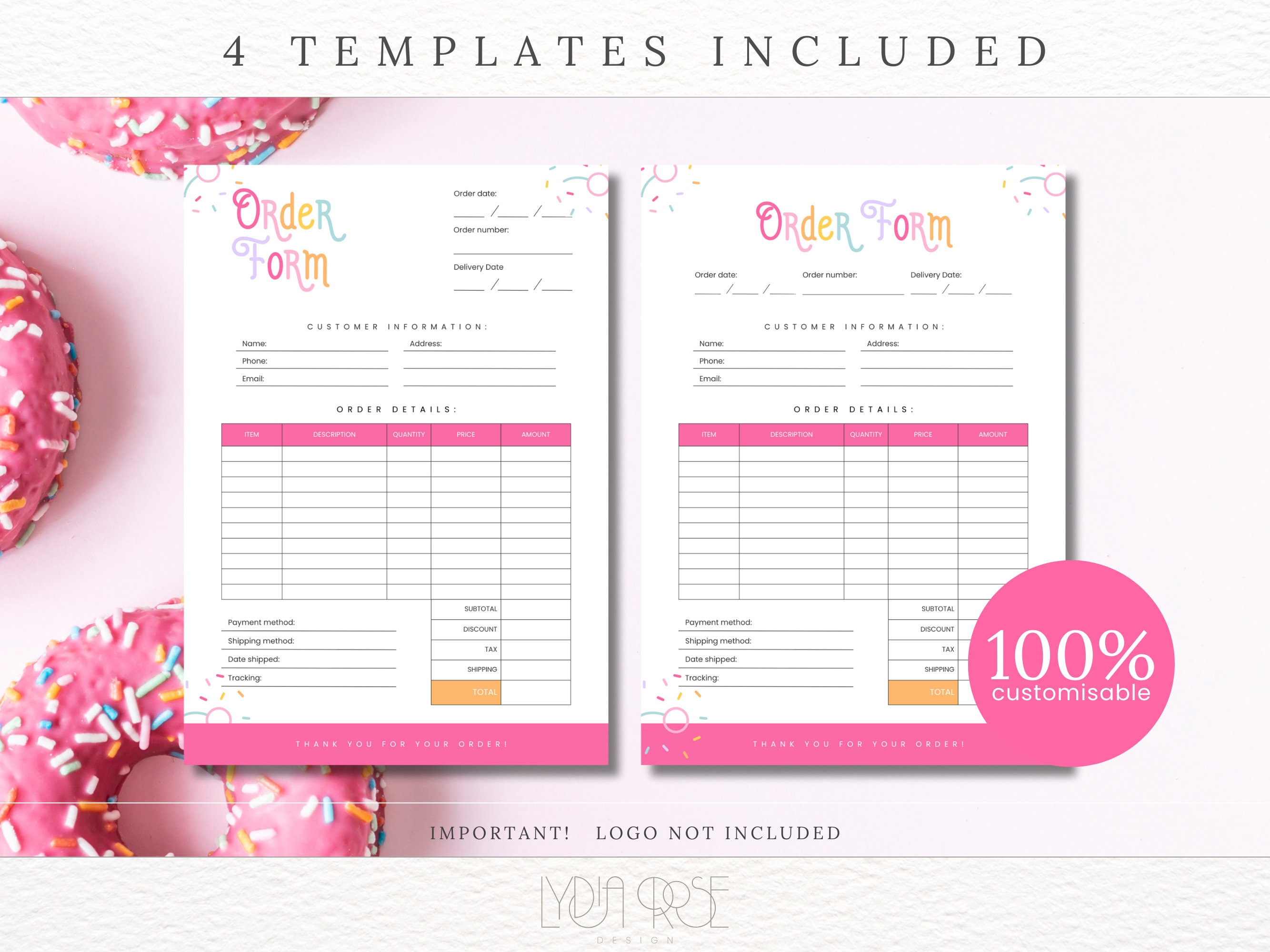 Rainbow Cake Business Documents - Invoice for Bakery - Editable in ...