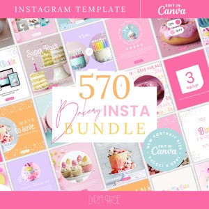 Rainbow Bakery Instagram テンプレート: 編集可能な Canva ソーシャル メディア キット (880 件の投稿、ストーリー、リール)