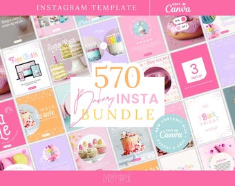 Instagram Vorlage für Bäckerei | Bearbeitbare Canva-Vorlagen | Regenbogen Social Media Kit | Gebäck Marketing | Lebensmittel Brandzeichen | Garnrollenbezüge