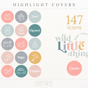147 Children Instagram Highlight Covers - Toy Icons - Nusery Highlight Covers - Instagram Icons - Play Icons - Toy Canva Graphics