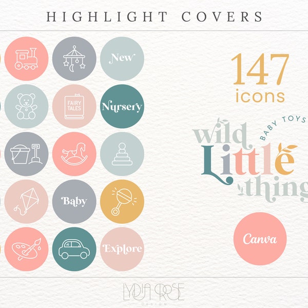 147 Children Instagram Highlight Covers - Toy Icons - Nusery Highlight Covers - Instagram Icons - Play Icons - Toy Canva Graphics