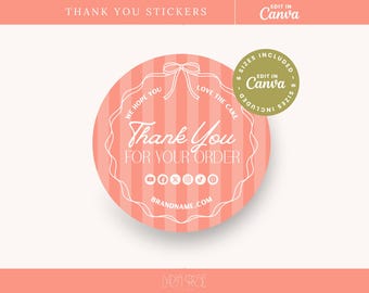 Pegatina de agradecimiento de Coquette Bakery: Plantilla editable de Canva (descarga digital, 6 tamaños)