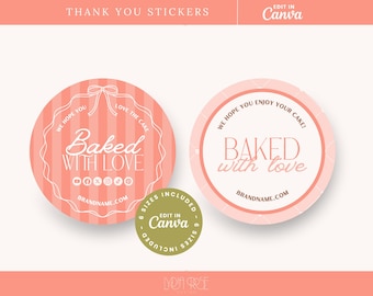 Pegatinas de agradecimiento de Coquette: Etiquetas editables para panadería (plantilla de Canva)