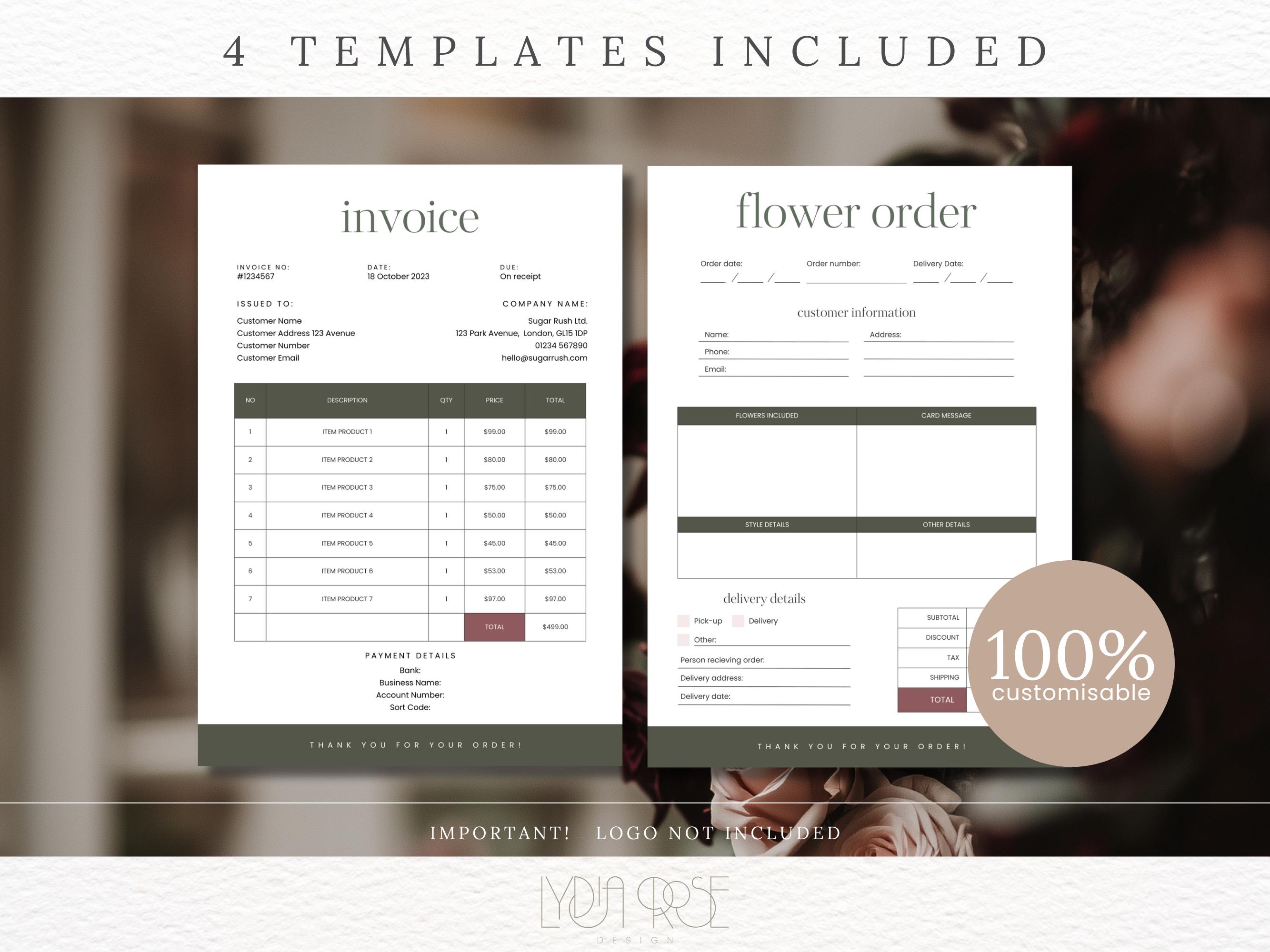 Florist Business | Editable Invoice | Receipt Template | Order Form ...