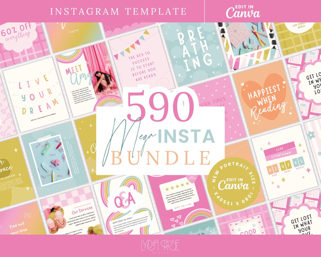 Rainbow Instagram Canva Templates: Social Media Branding Kit (590 ...