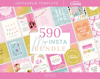 Rainbow Instagram Canva Templates: Social Media Branding Kit (590+ Editable Designs)