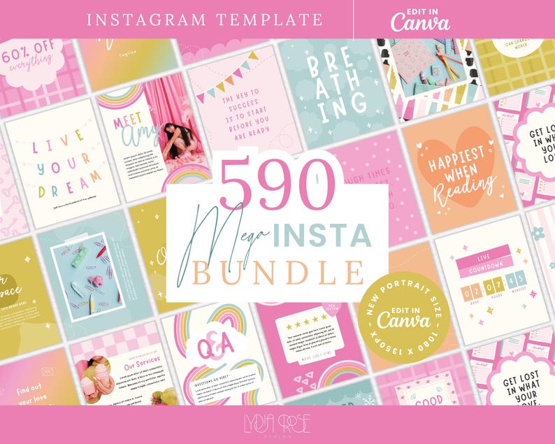 Rainbow Instagram Canva Templates: Social Media Branding Kit (590 ...