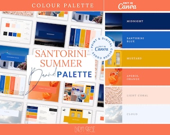 Paleta de colores de verano de Santorini: Colores de marcas de islas griegas (Descarga digital de plantilla de Canva)
