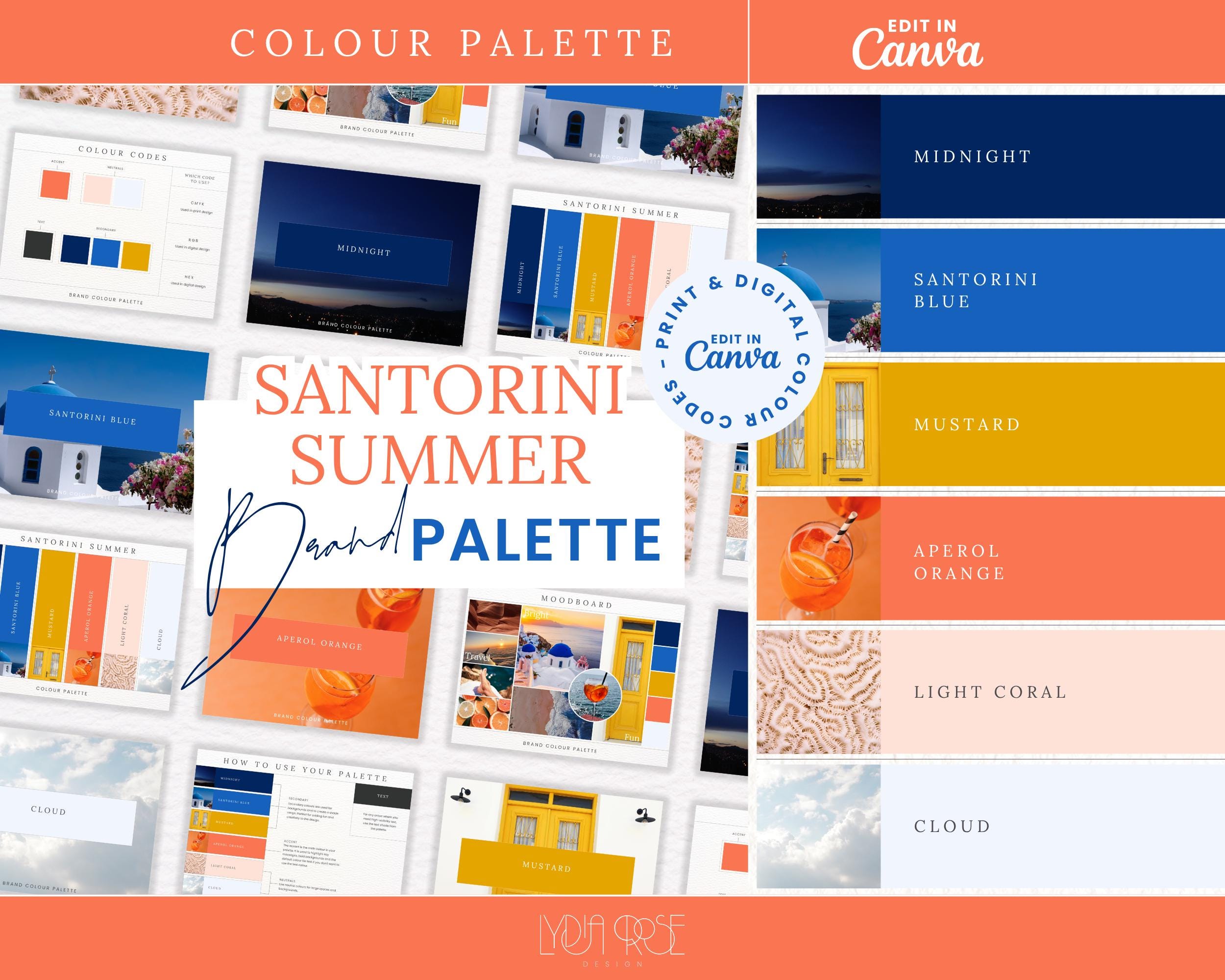 Santorini Summer Color Palette: Die Markenfarben der griechischen Insel (Canva Template Digital Download)