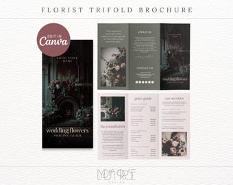 Florist Templates | Business Pricing Template | Wedding Florist Brochure Pricing Guide | Florist Tri-Fold Leaflet Canva | Price Lists |
