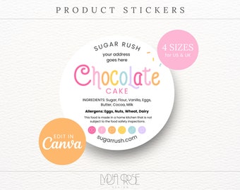 Rainbow Product Stickers - UK & US Sizes - Cottage Law Label Stickers - Editable in Canva Bakery Stationery - Product Sticker Template